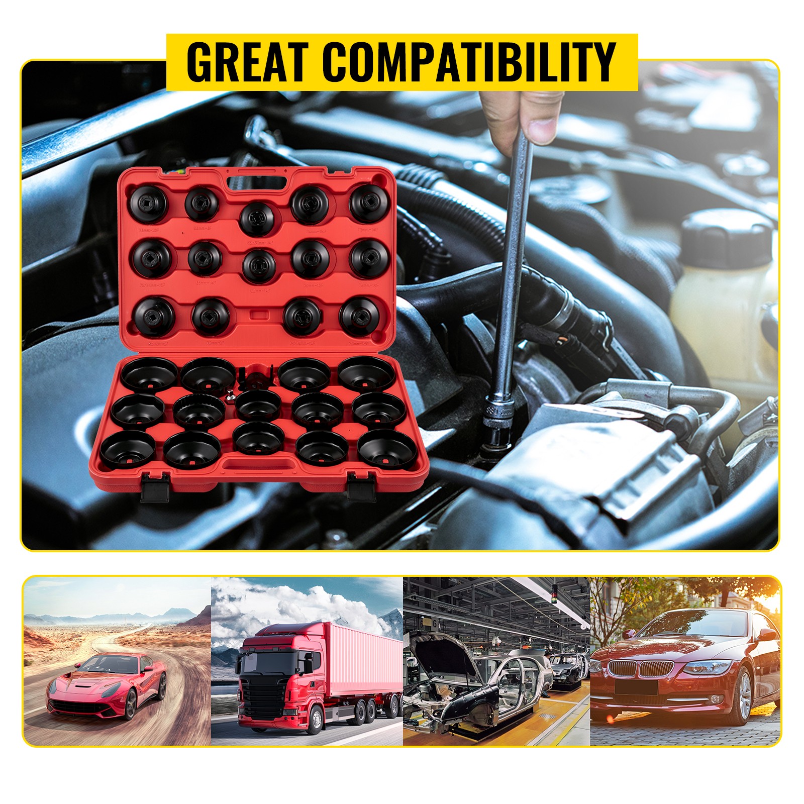 VEVOR Oil Filter Socket Set Cup Socket Tool Set 30 PCS Oil Filter Cap Wrench