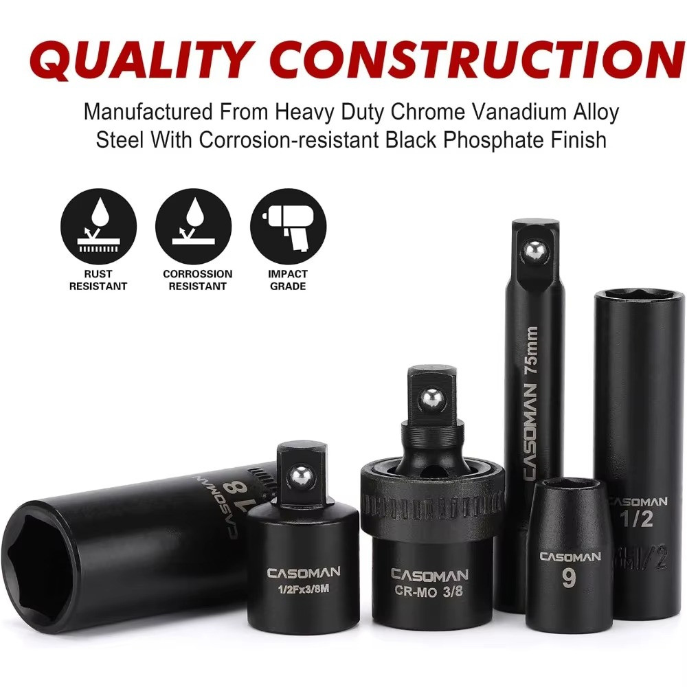 49 Piece 38 Drive SAE Metric 6 Point CrV Steel Impact Socket Set 8 22mm