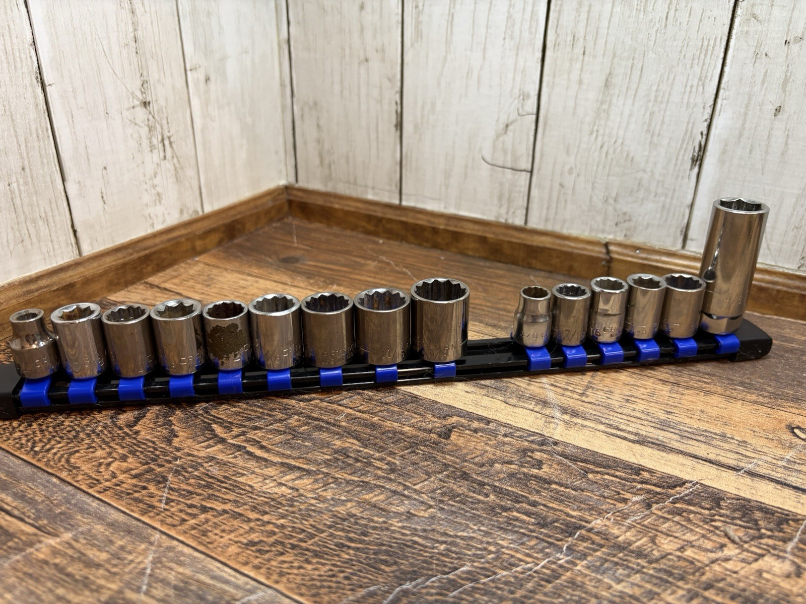 Mixed Lot 15 SAE Mixed Pt Sockets 3/8″ Drive Shallow Craftsman With Organizer