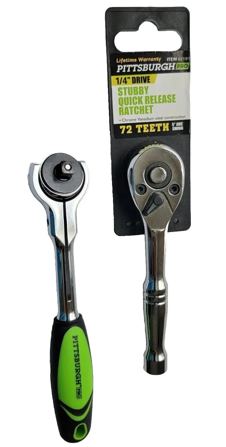 Two Pittsburgh Stubby Ratchet 1/4″ And 1/4″ Swivel Head Ratchet 6″ Long.