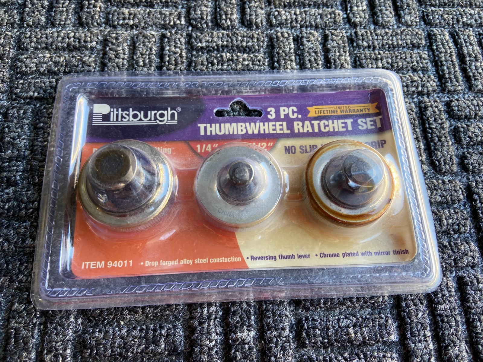Pittsburgh 94011 -3 PC Thumb Wheel Ratchet Set Reversing Thumb Lever Knurled~NEW