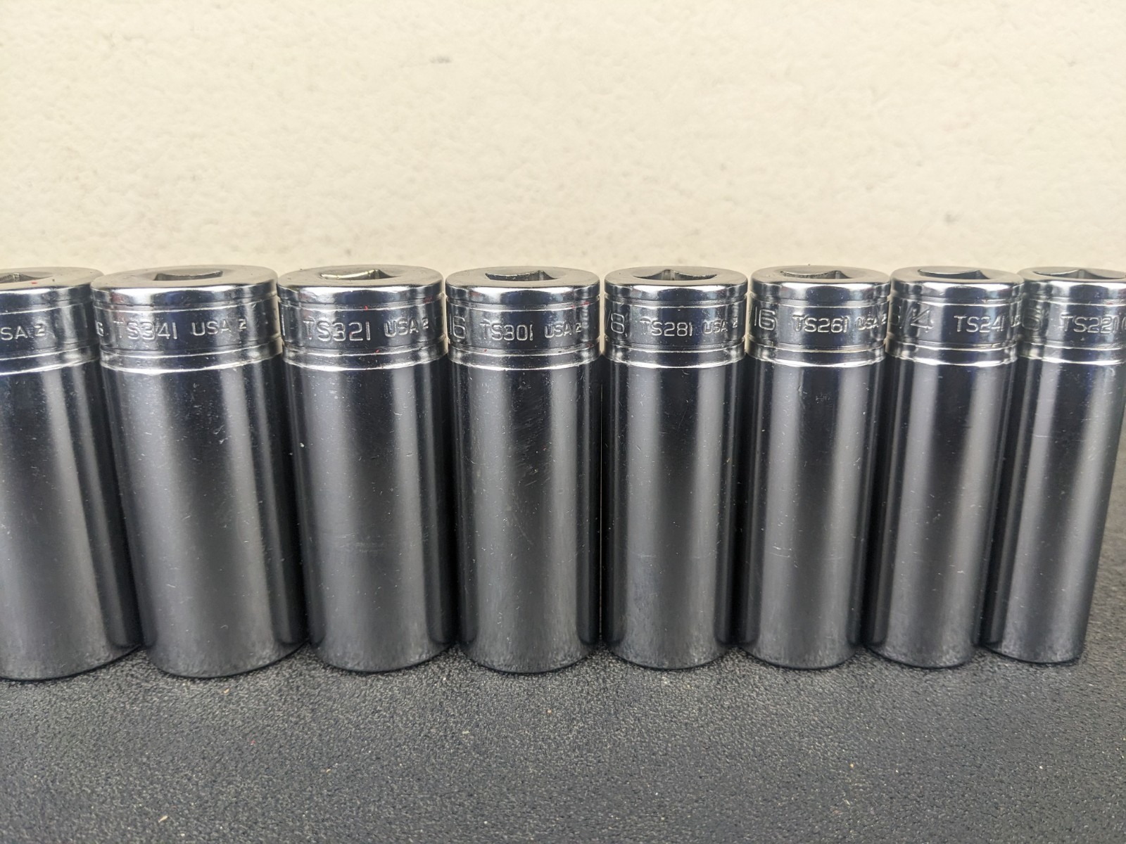 #af708 Snap On Tools NEW 1/2″ Drive Deep Socket Set SAE Chrome 6 Point 1-1/4″