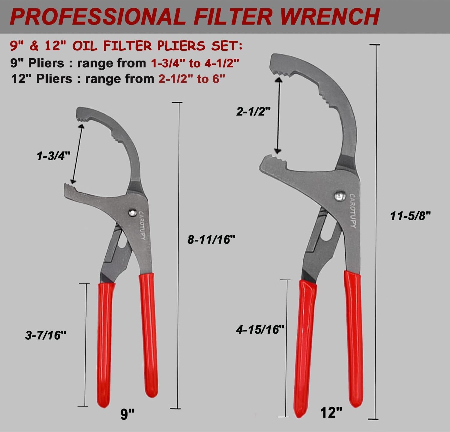 4-Piece Oil Filter Pliers Set 3-Jaw Wrench 9″ and 12″ Pliers Snap Funnel