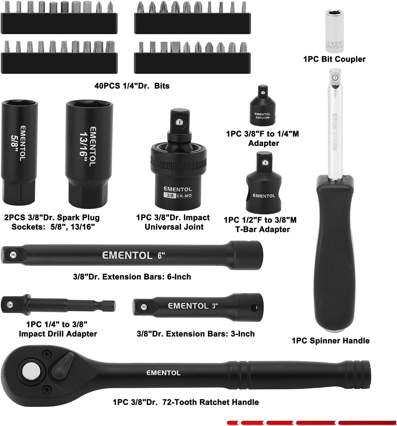 109-Piece 3/8″ Drive Socket Set SAE & Metric w/ Ratchet, Extensions & Adapters