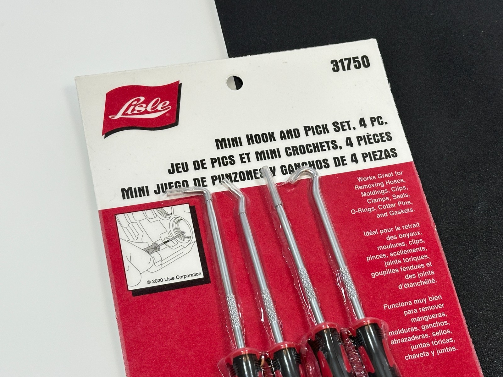 🆕 Lisle Tools 31750 4pc Dual Material Soft Grip Handle Mini Hook & Pick Set