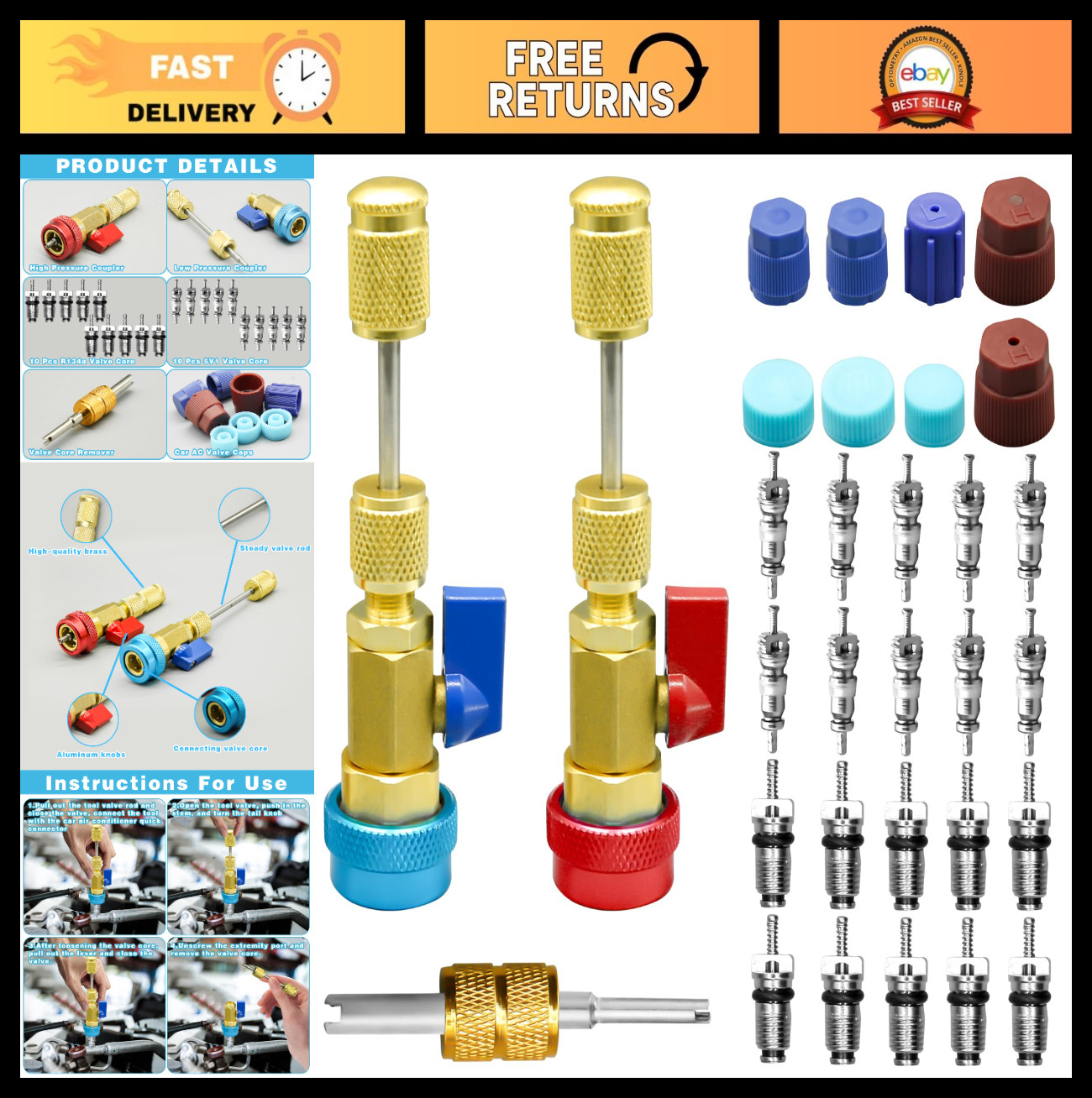 31Pcs R134A Valve Core Tool Set – Quick Remover & Installer for AC Systems, High