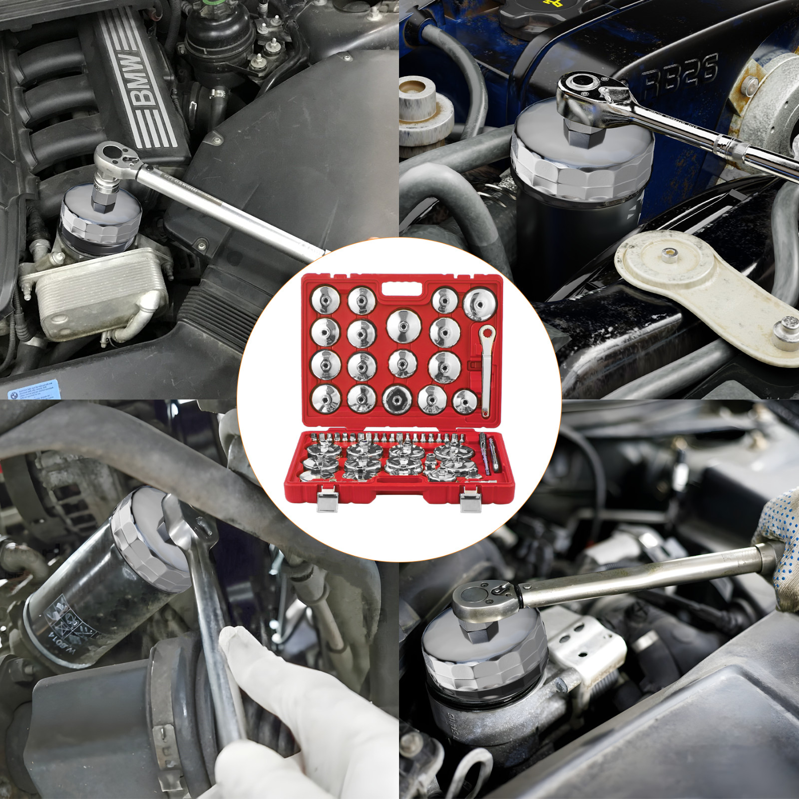 58 PCS Auto Oil Filter Socket Wrench Set 1/2 inch Drive Cap Removal Tools NEW