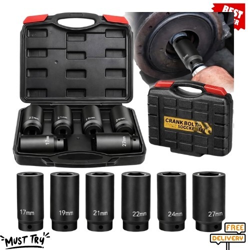 NEW Weighted Crank Bolt Socket Set 1/2″ Drive Metric Impact Socket Kit 17–27mm
