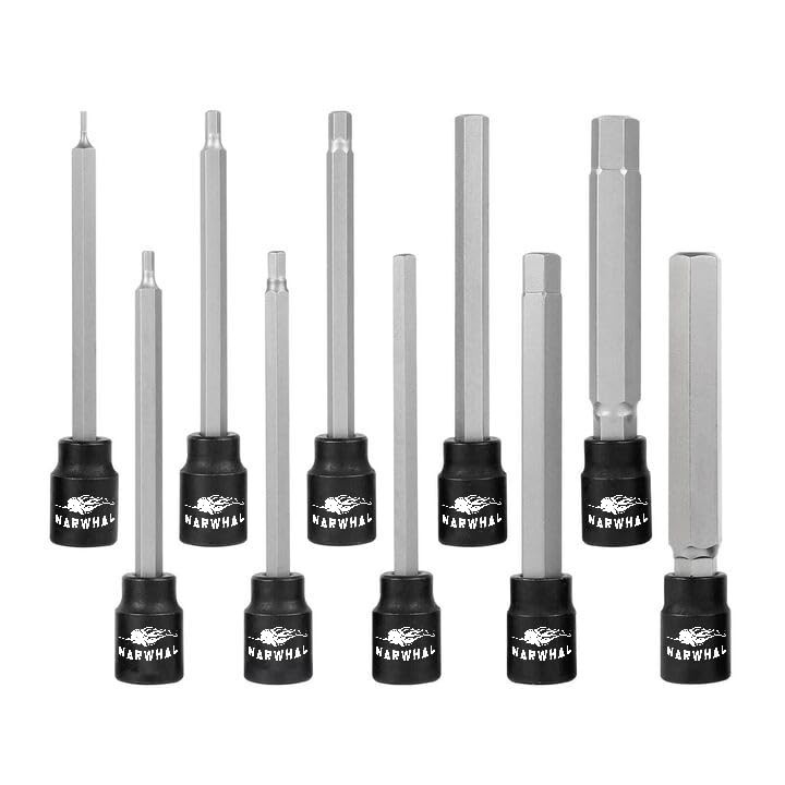 Extra Long Hex Bit Socket Set (10 Pack) – 6″ Allen Wrenches, 3/8″ Drive Sizes 1/