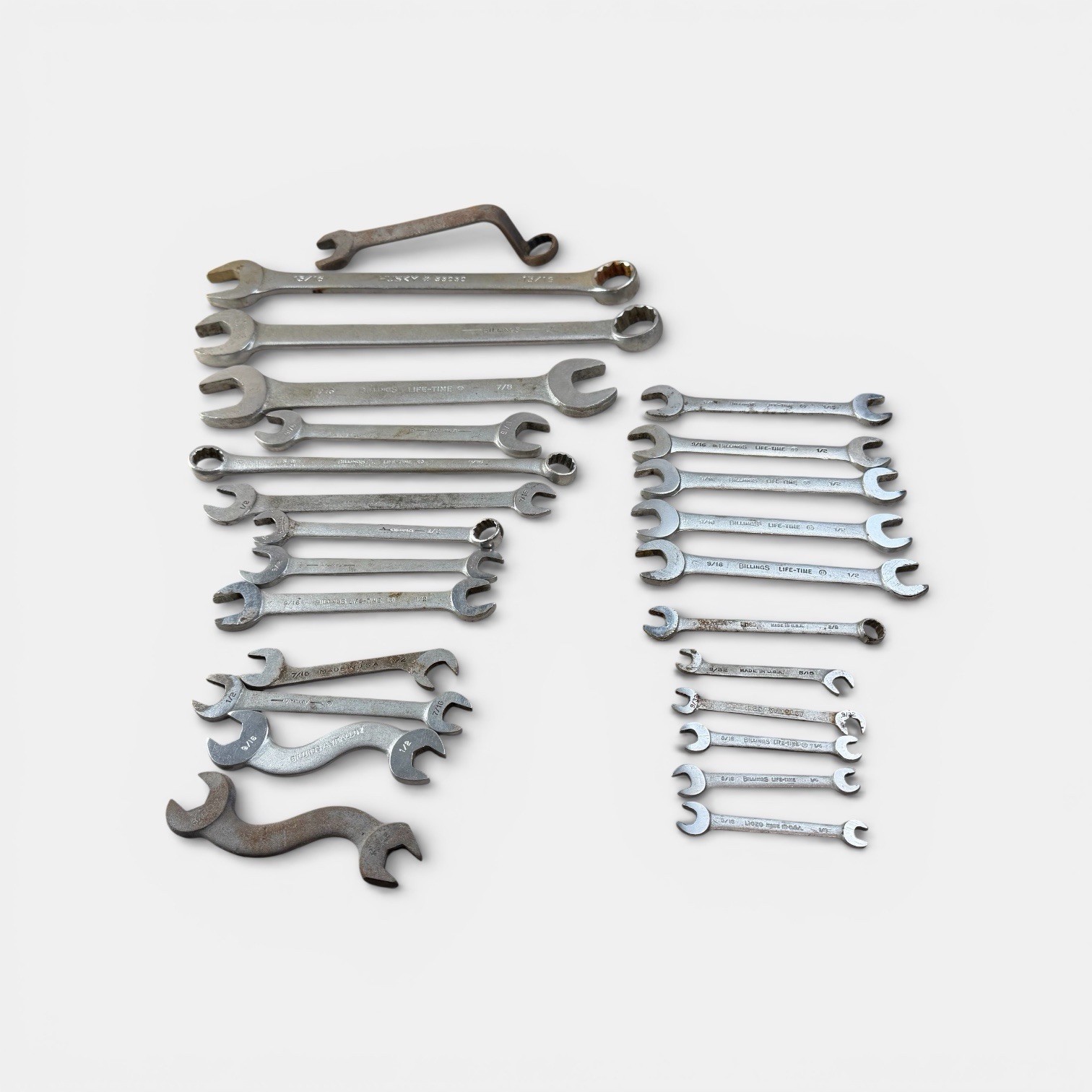 25 Lot Billings + Husky SAE Wrenches Various Sizes Combination, Open, S, Off Set