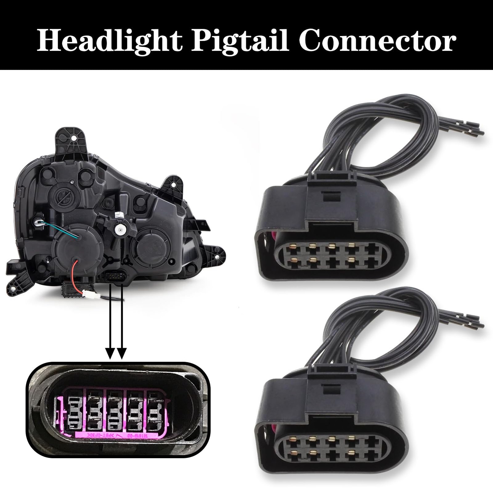 GYUPTRK 2 Pack Headlight Pigtail Connector Fit for Kenworth 2 Pack, Black