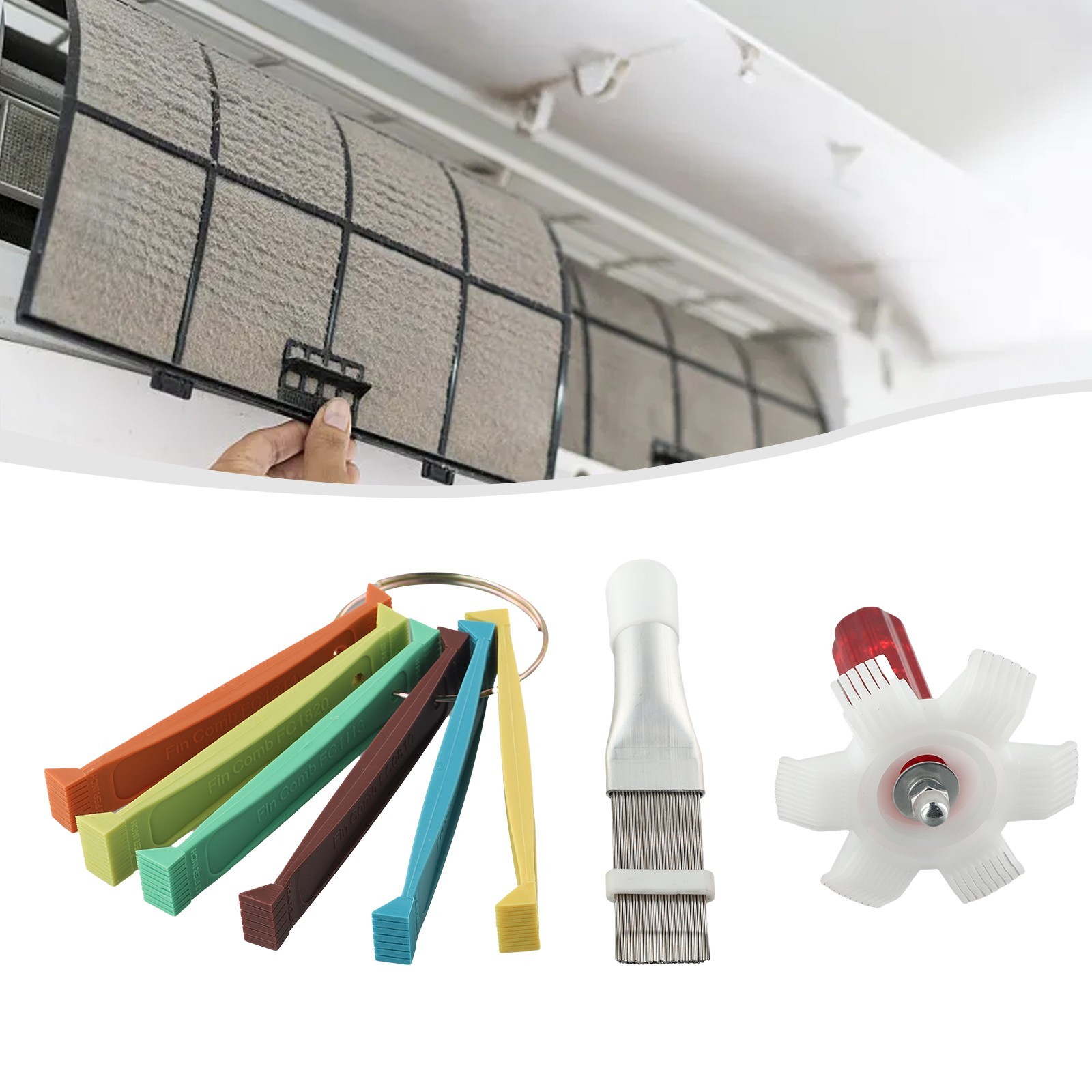Comb Fin Comb Tool Set Condenser FCR6 Fin Cleaning Brush Stainless Steel + ABS