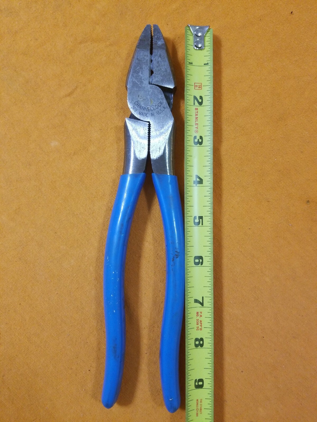 1 SET OF 4 CHANNELLOCK PLIERS, SP RING- GROOVE – LINEMAN -GRIPLOCK TONGUE PLIERS