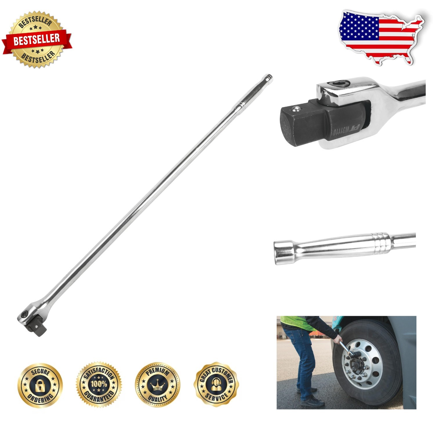 1″ Drive 40″ Breaker Bar Chrome Vanadium Steel 1000 Ft-lb
