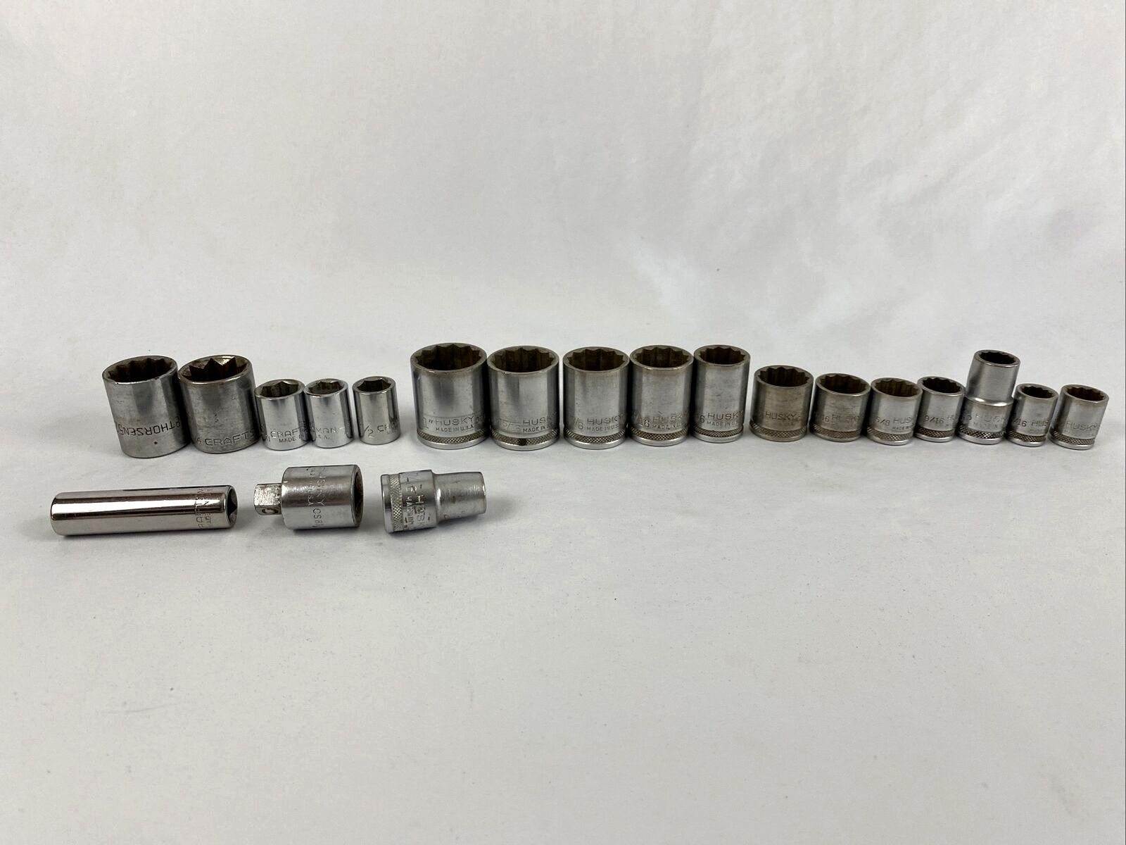 Lot Of 20 Husky Craftsman Thorsen Sockets Socket Various Sizes Attachments