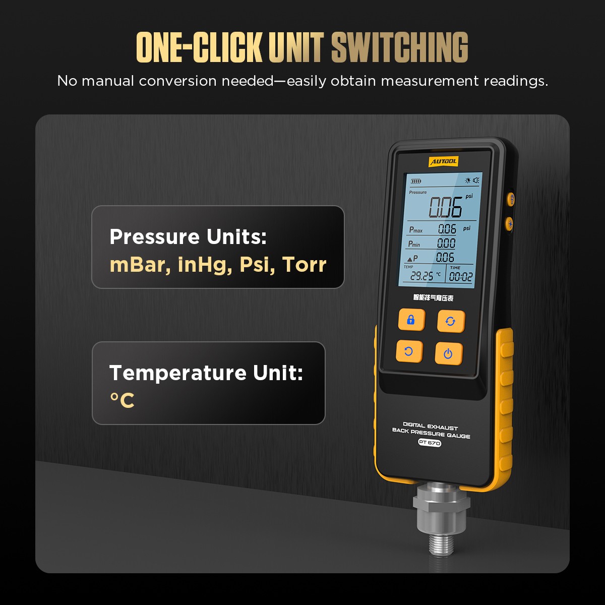 AUTOOL Digital Exhaust Back Pressure Tester Gauge Catalytic Converter Diagnostic