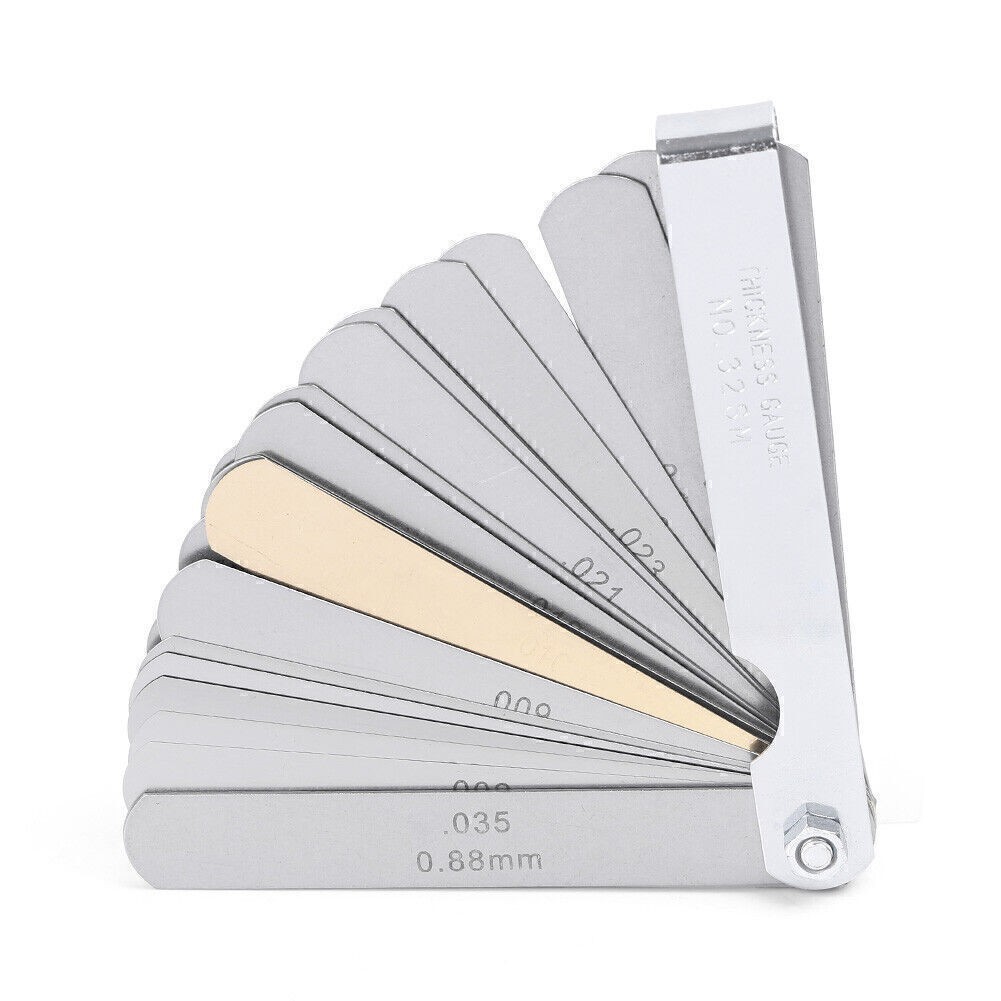32 Blade Stainless Steel Feeler Gauge Set Imperial Metric Measure Tool + Brass
