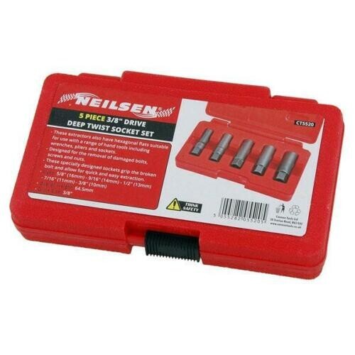 5pc Deep Twist Socket Set 10/16mm Damaged Nut & Bolt Extractor 3/8″Dr Easy Outs