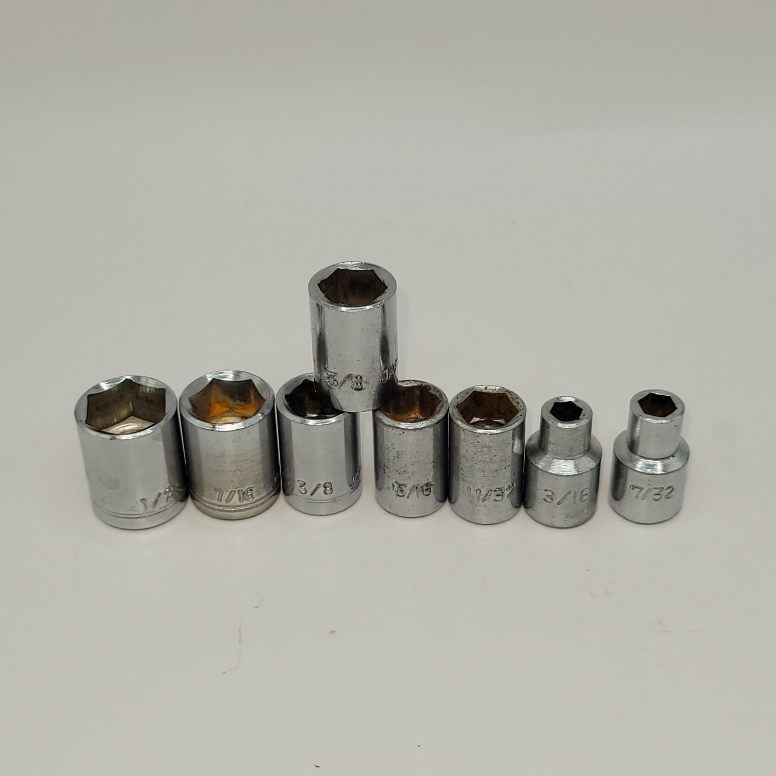 8 X 1/4″ drive sockets 6 Point SAE 1/2″ 7/16″ 3/8″(2) 5/16″ 11/32″ 3/16″ 7/32″