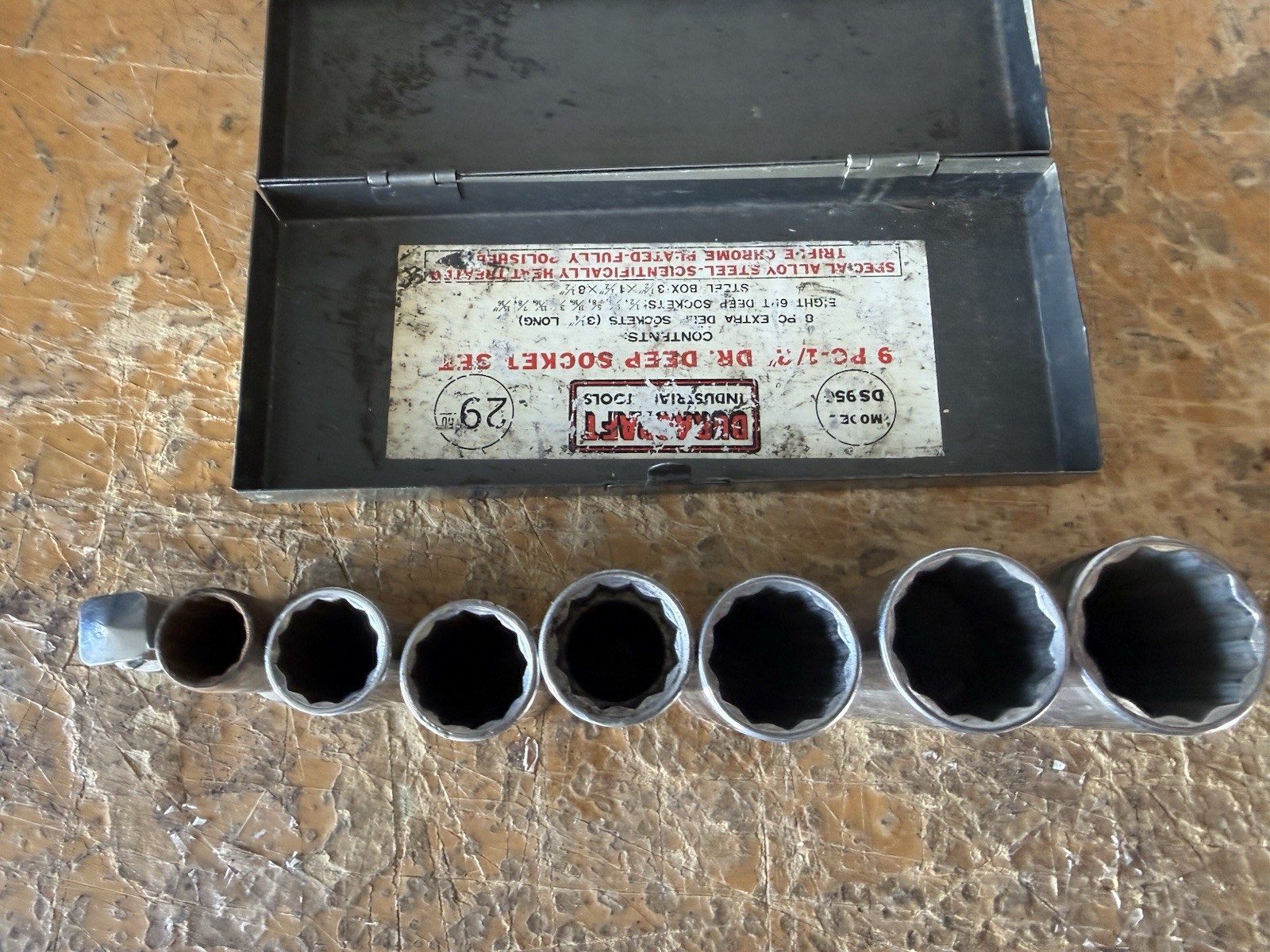 USA Made 1/2” Drive Deep Socket Lot Craftsman SK Dura-Craft Metal Case
