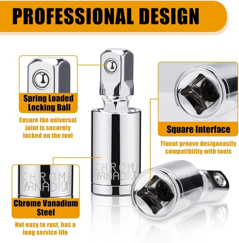 3PCS Impact Universal Joint Swivel Socket Adapter Set 1/4″ 3/8” 1/2″ Drive 360°