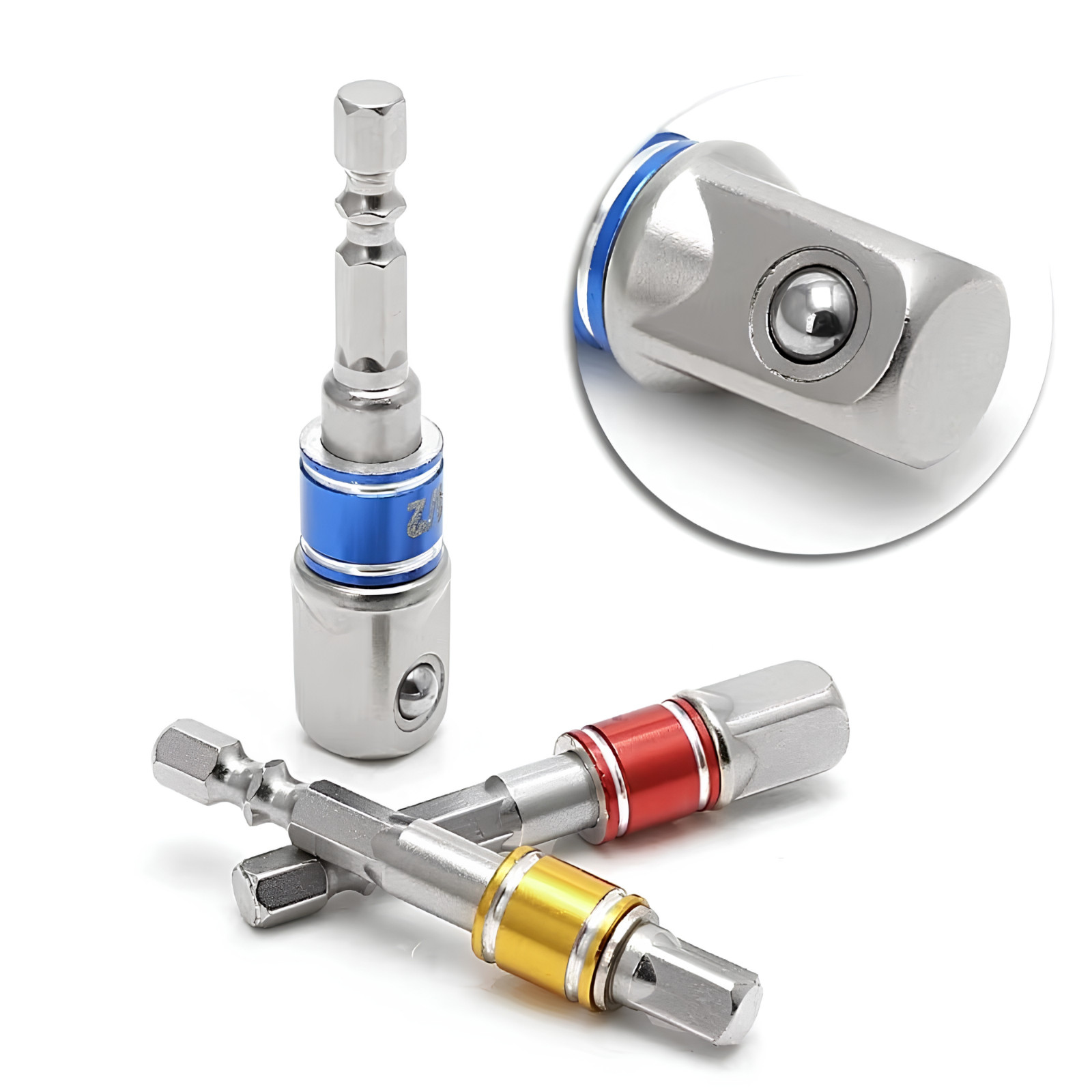 3Pcs Impact Drill Socket Adaptor Hex Drive To 1/4″ 3/8″ 1/2″ Dr Square