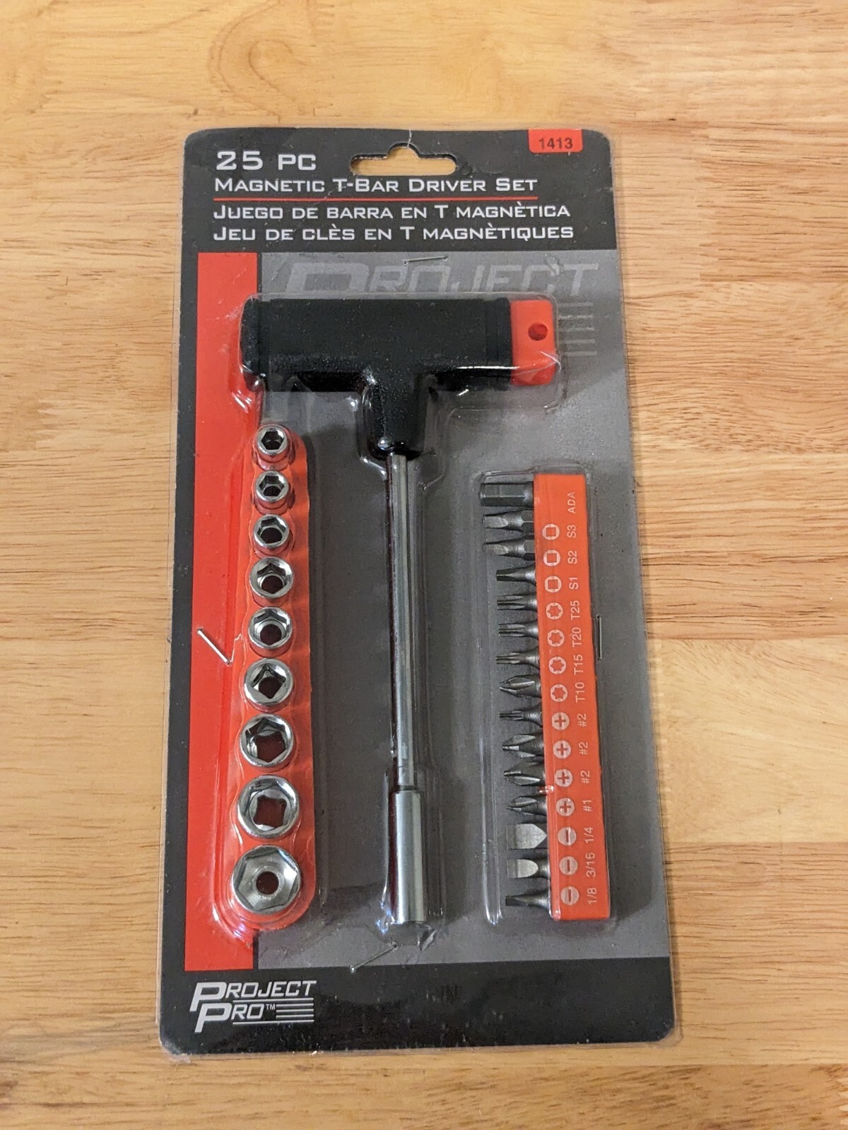 Project Pro Magnetic T-Bar Driver & Bit Set 25 Piece with Storage Sleeves