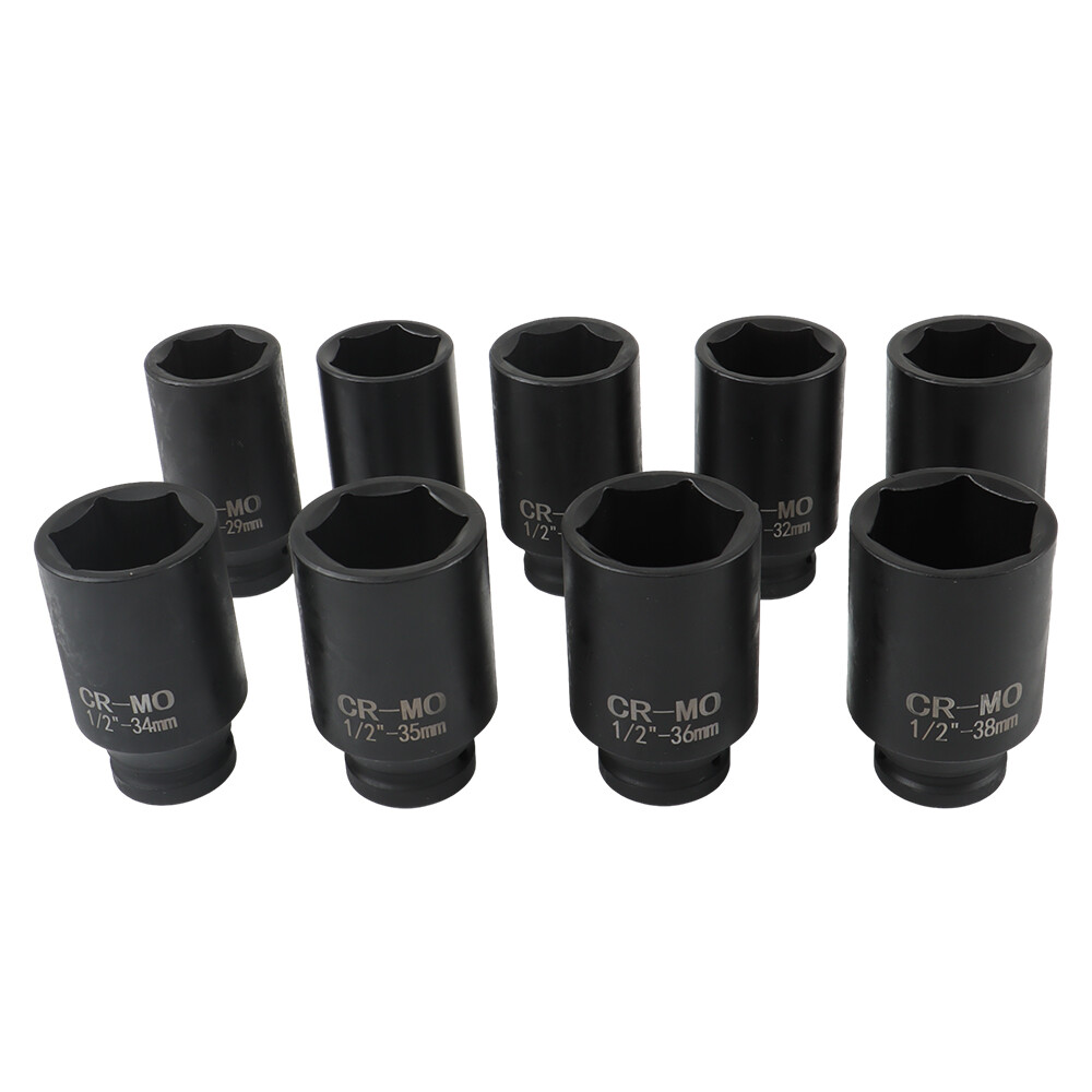 29-38mm 9Pcs Deep Impact Socket Set 1/2″ Drive Metric Axle Hub Nut Socket New