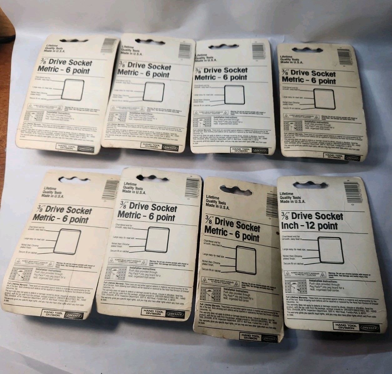 NOS Vintage S-K Tools Peg Pack Lot 7 Metric Socket 11 12 13 14 15 17 + 1 Inch