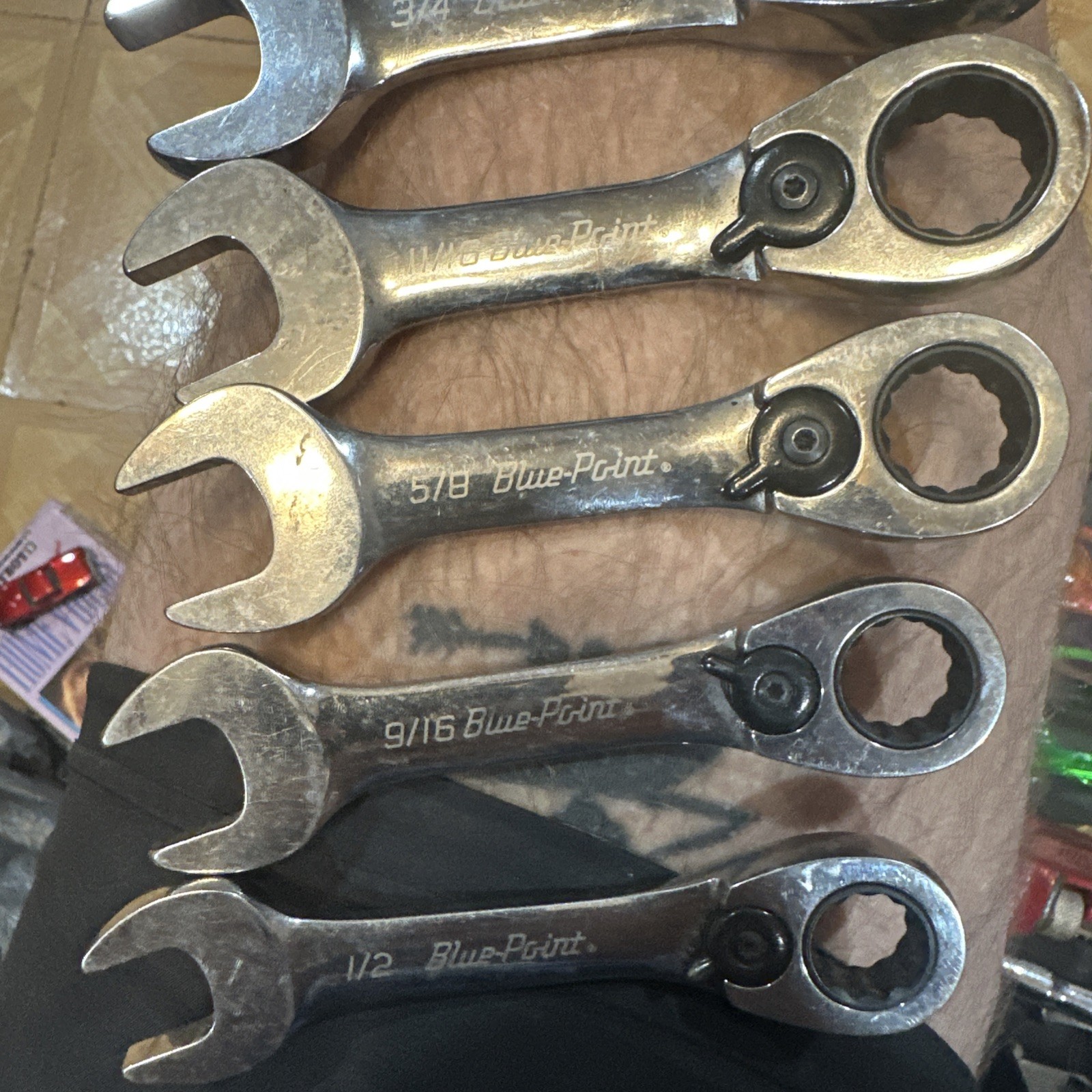 Blue Point Stubby Ratcheting Wrench 5 Piece Lot 3/4 11/16 5/8 9/16 1/2