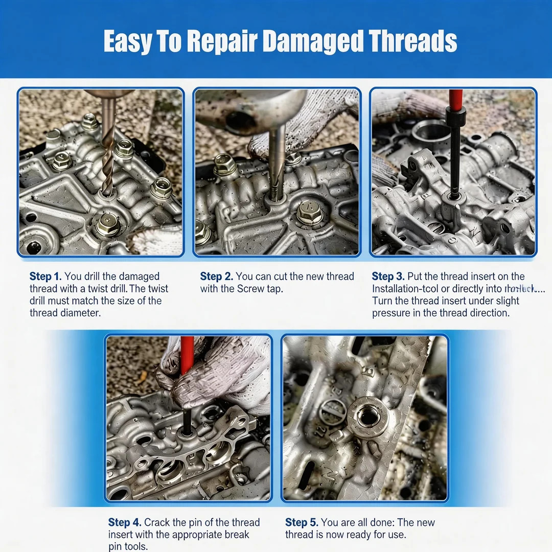 M9 x 1.25 Thread Repair Tool Stainless Helicoil Wire Insert Kit 15PC