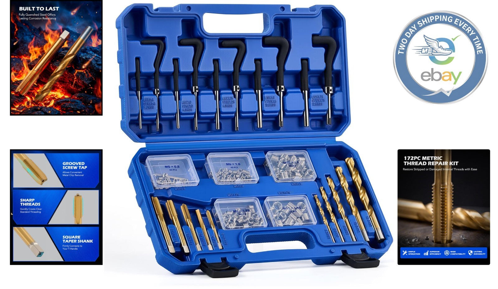 172pc Metric Thread Repair Kit: HSS Drill Bits & Tools for M5-M12 Restoration