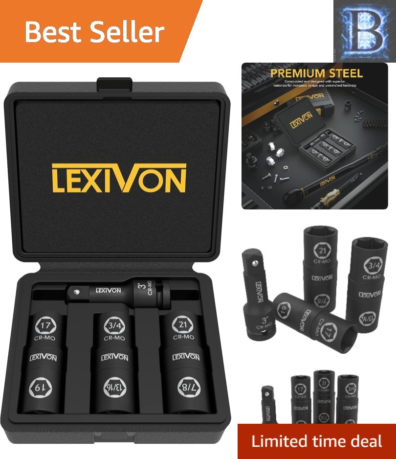 Lexivon 6-Piece Impact Socket Set – Dual Flip Design with Cr-Mo Steel Durability