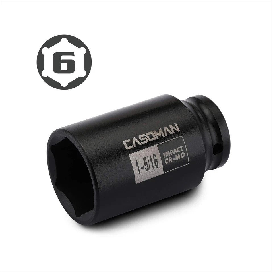 CASOMAN 1/2-Inch Drive 6-Point Deep Impact Socket- 1-5/16» 33.34 mm (Deep)