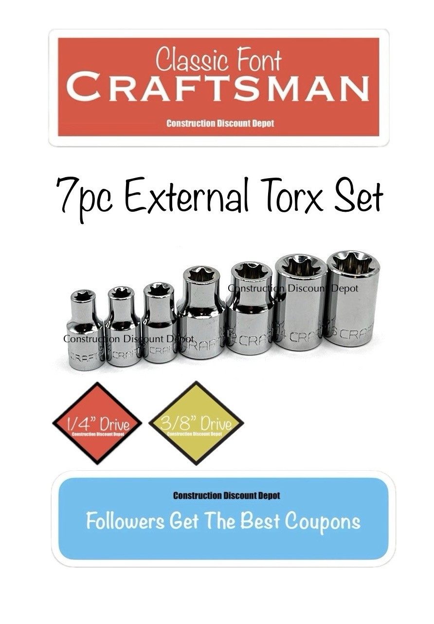 Craftsman External E Torx Star Bit Socket Set 1/4″ 3/8″ Drive Ratchets 7pc
