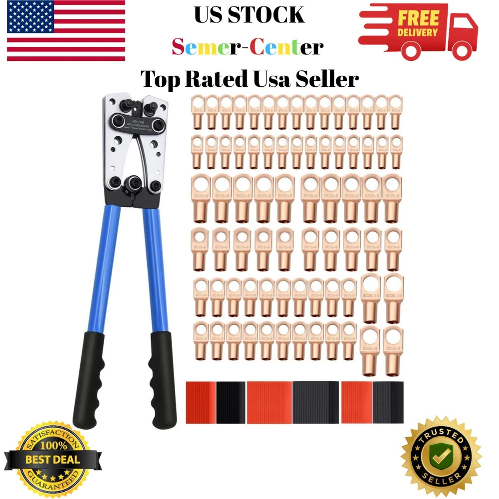 Cable Lug Crimping Tool with 74pcs Copper Wire Lugs, 100pcs Dual Silver/Grey