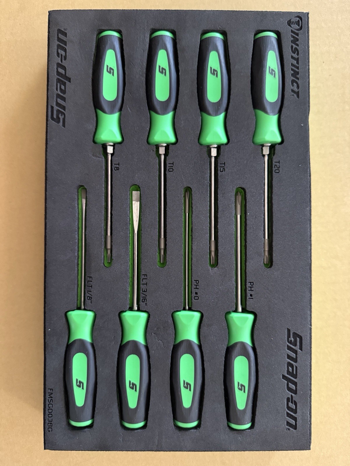 Snap On Mini Torx Flat And Phillips Screwdrivers Set Foam Used Green FMSGD03BG