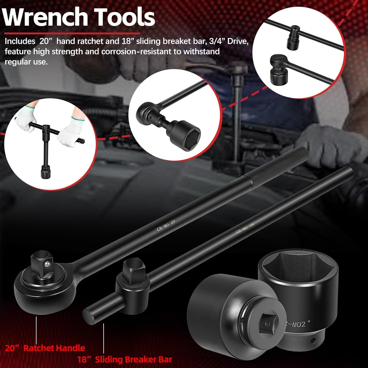 3/4″ Drive Deep Impact Socket Set 27Pcs SAE 7/8″-2″ Metric 22-50 MM Standard Kit