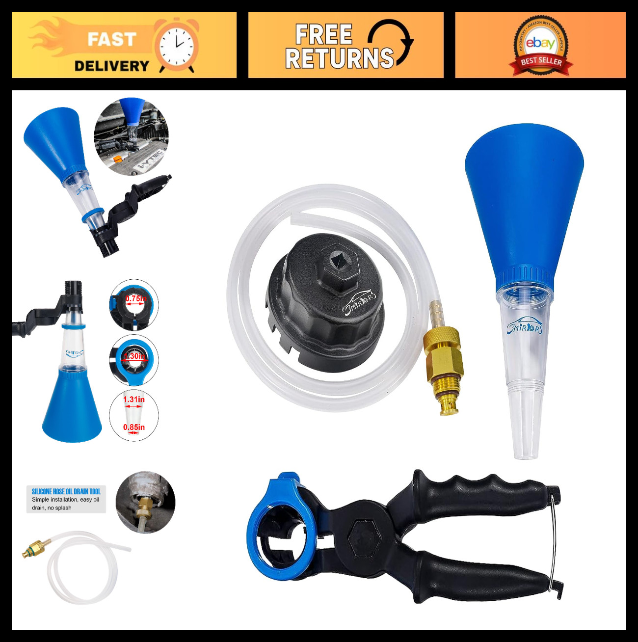 Oil Filter Wrench Set, Engine Oil Funnel & Drain Hose for Toyota Lexus 2.0L-5.7L