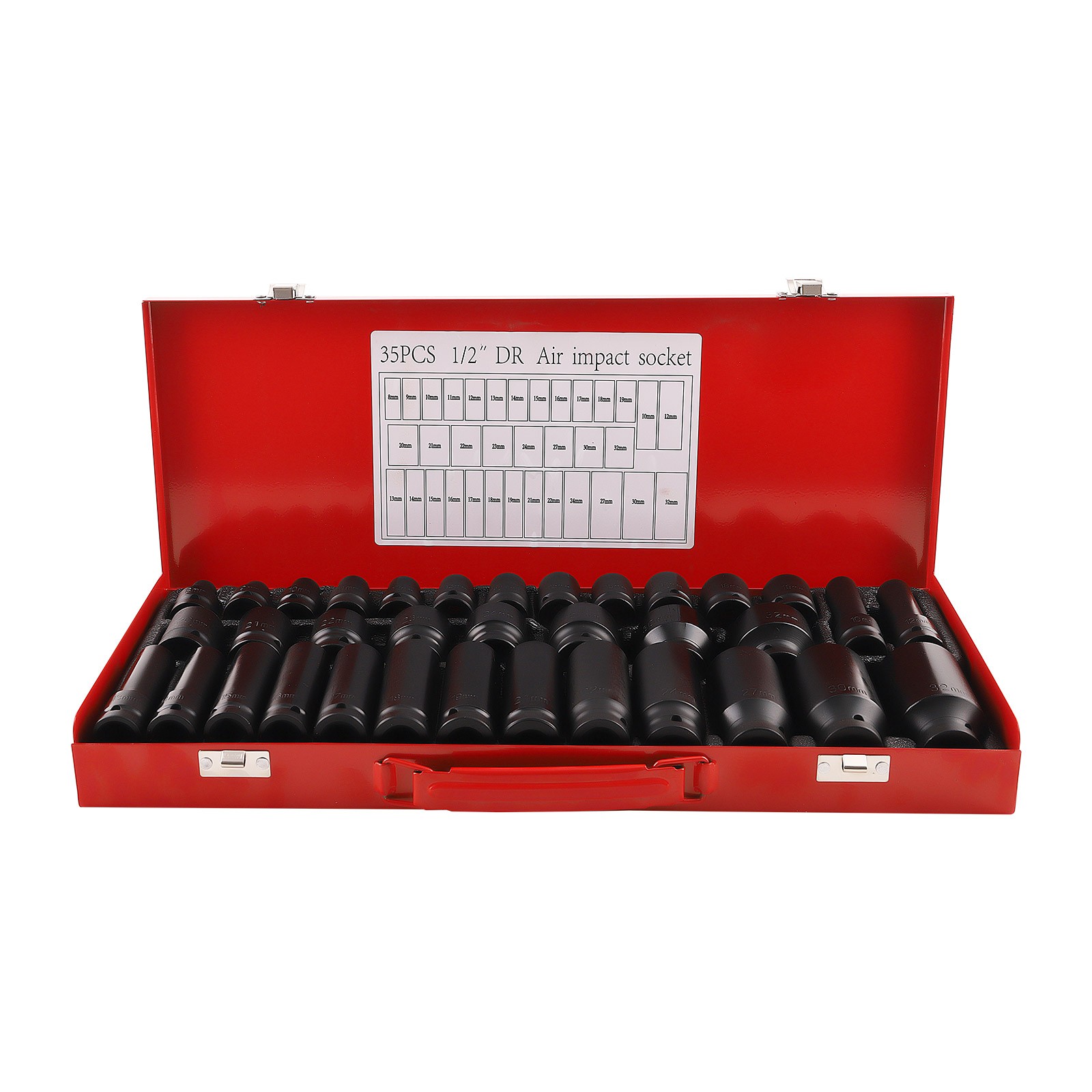 35* 1/2″ Deep Impact Socket Set Drive 8mm-32mm Metric Garage Sae With Case Tool