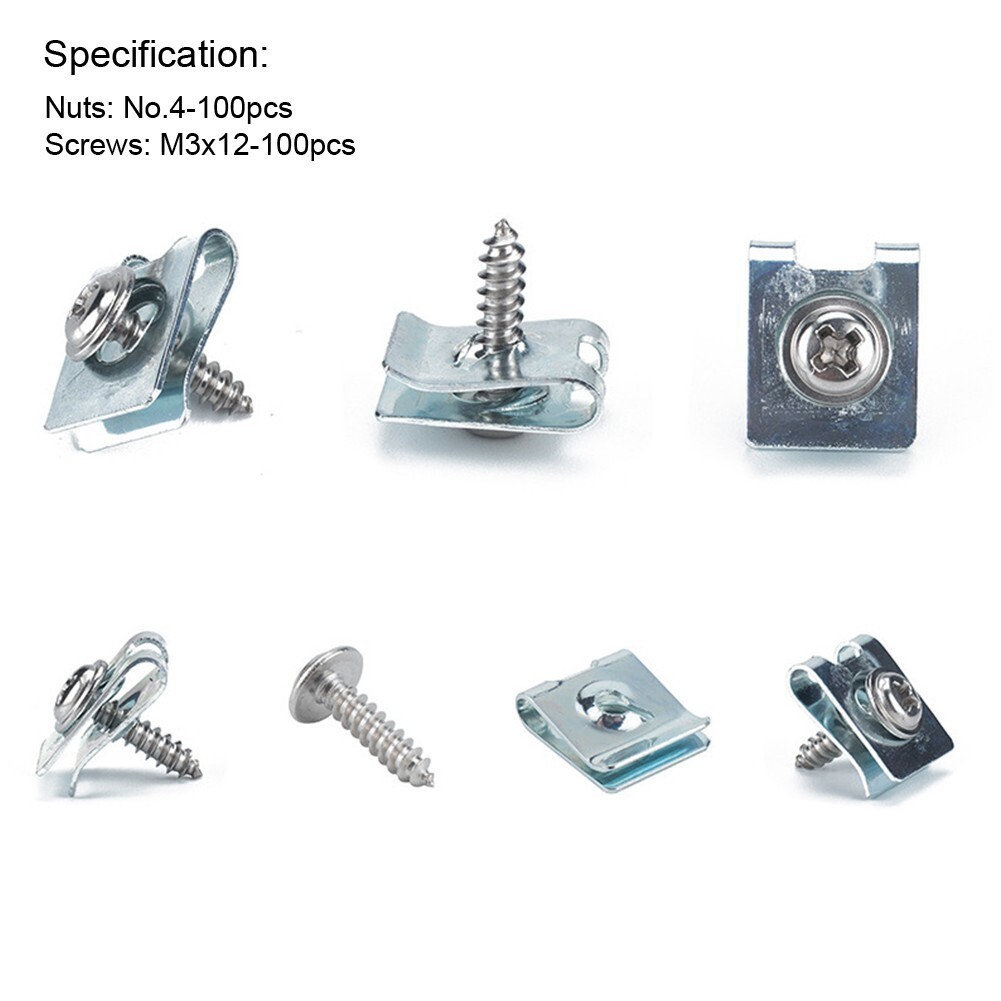 200pcs/set Manganese Steel U‑Clips with Self Tapping Screws Kit Assortment