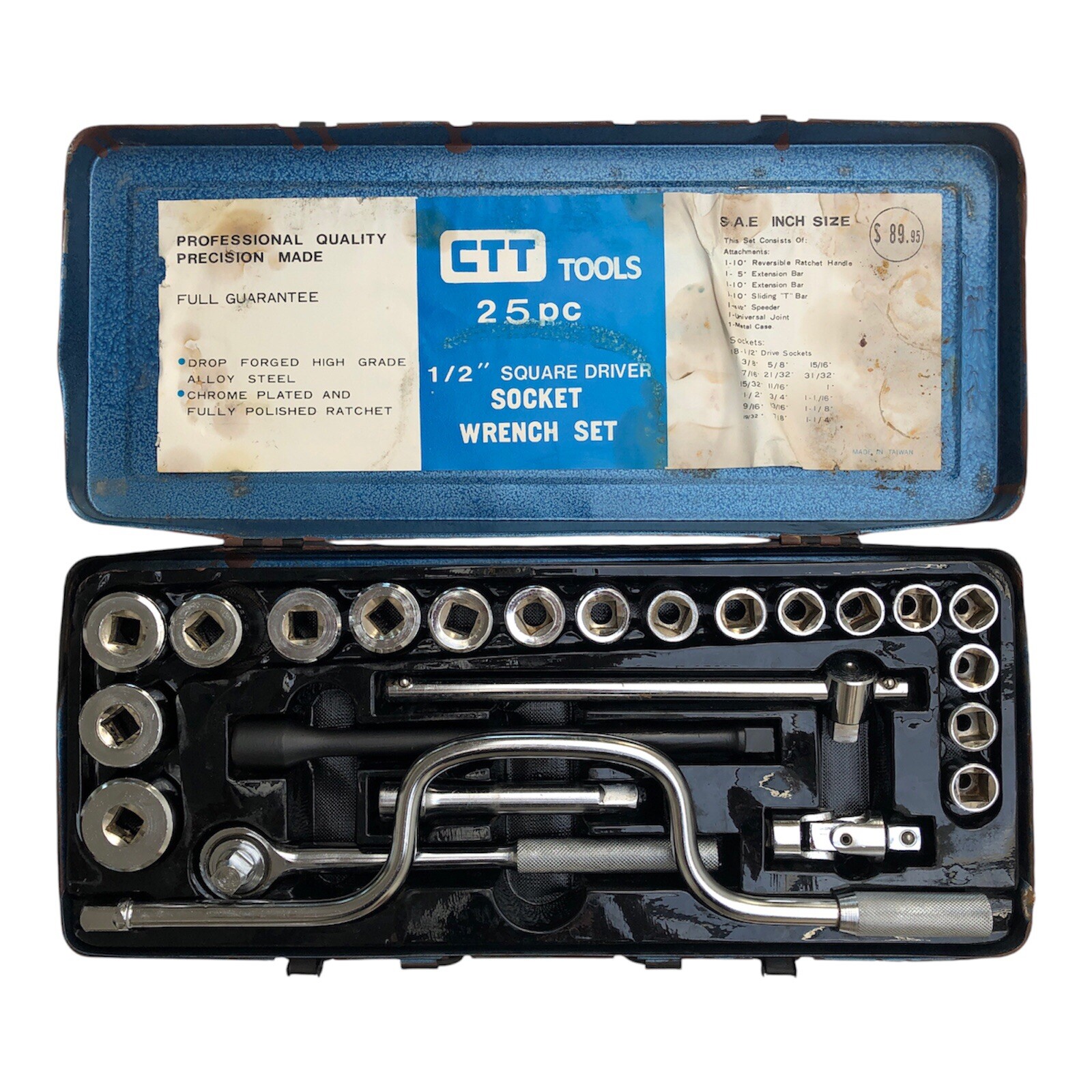 VINTAGE SOCKET WRENCH SET – 25 Piece Tool Kit Square Driver 1/2” Ratchet Chrome