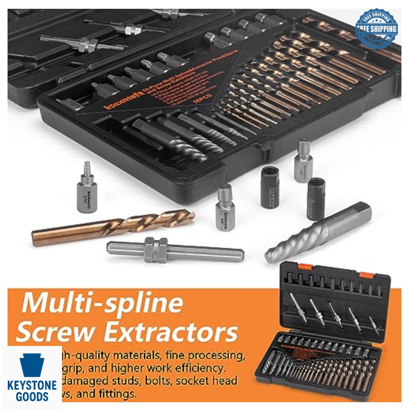 55 Piece Screw Extractor Set Multi Spline Bolt Remover Stripped Stud Puller Tool