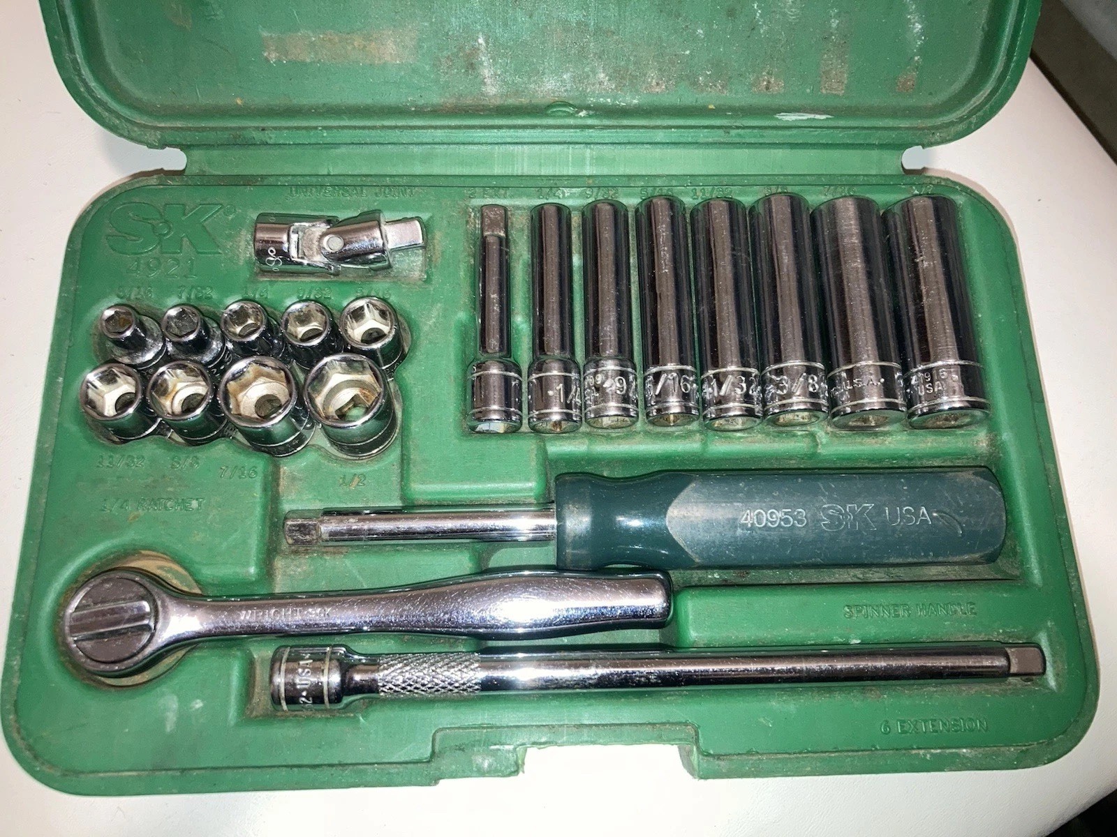 S-K SK 4921 SAE Standard Socket 1/4” Drive 21 Piece Set Short Deep 6 Pt Wright