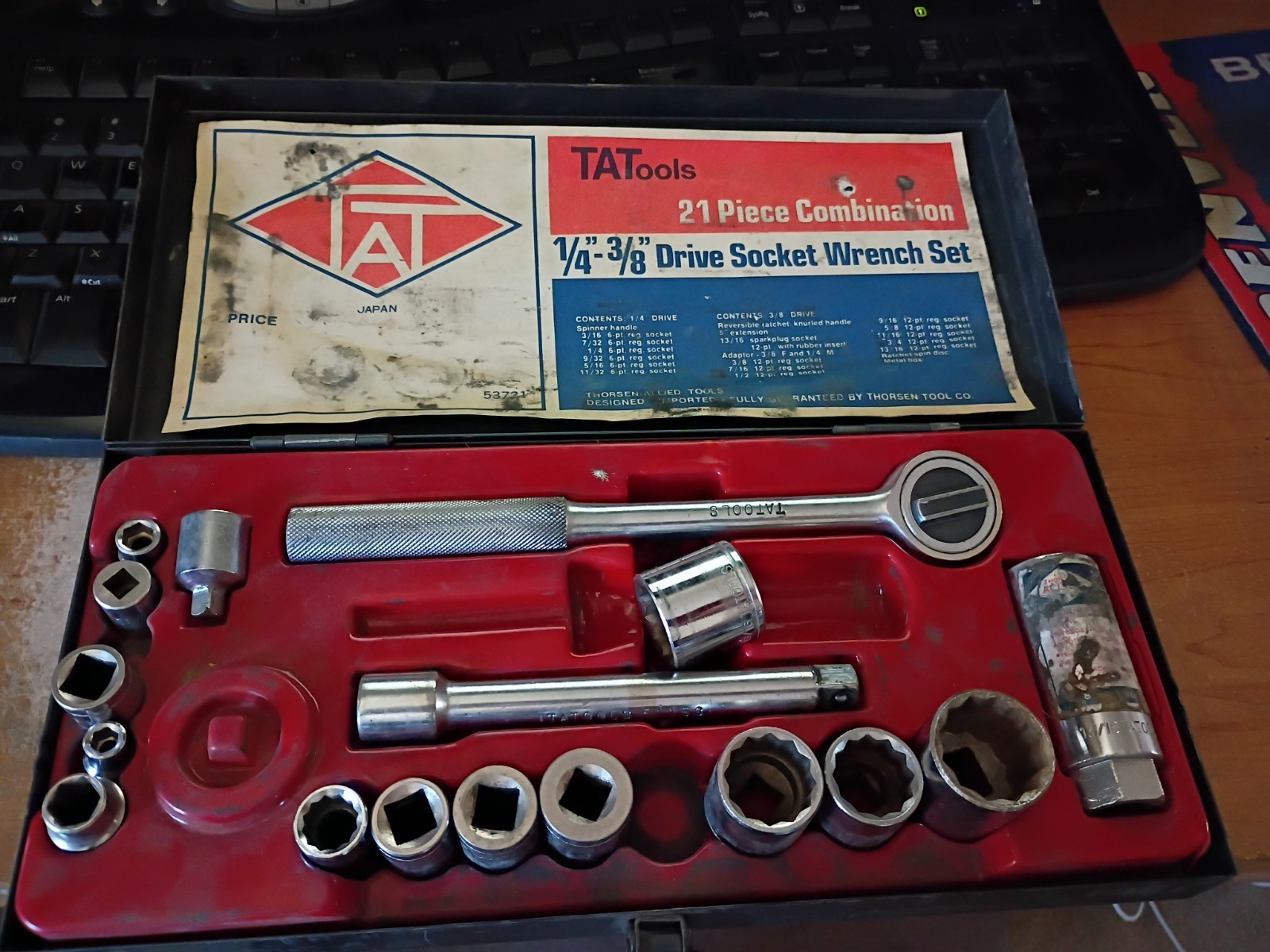 Vintage Tatools (Thorsen Tool) 3/8″ Drive 17 Piece Socket Set + Case Japan