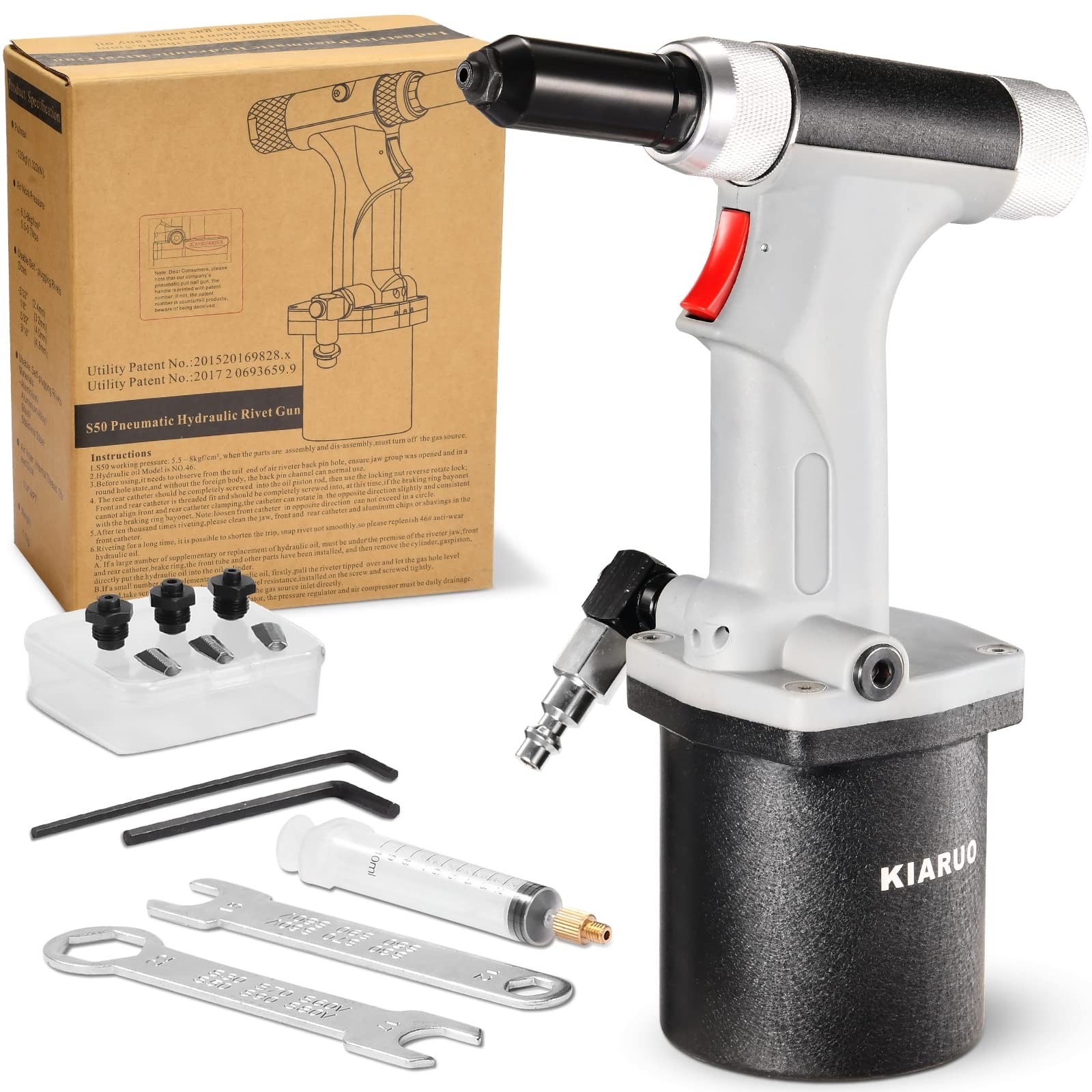 KIARUO Pneumatic Rivet Gun 3/16″ 5/32″ 1/8″ S50 General Model, grey