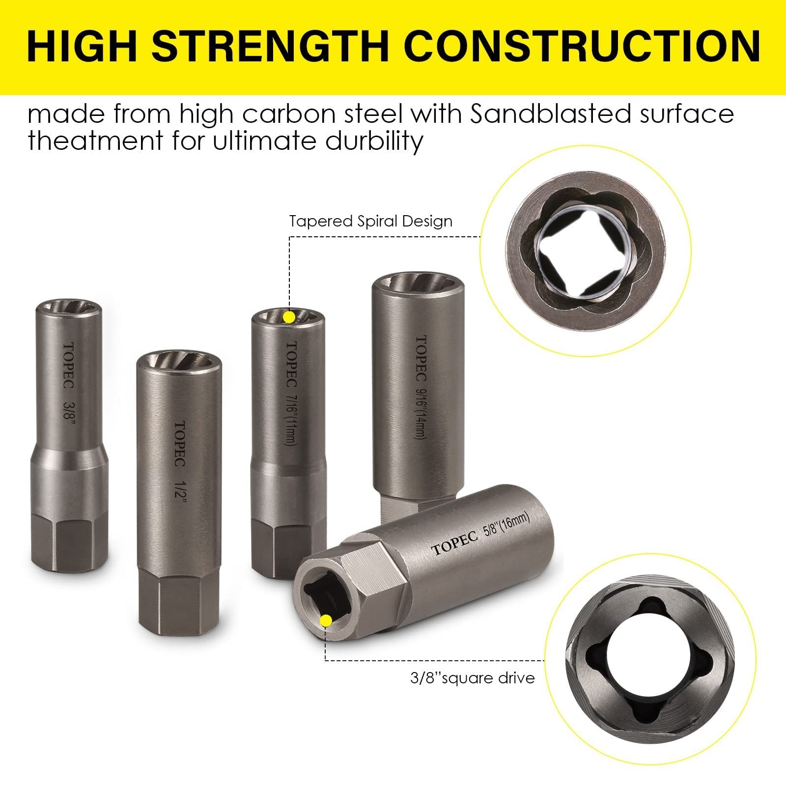 Topec 5-Piece Spiral Type Deep Extractor Set, Spark Plug Easy-out Set, for Re…