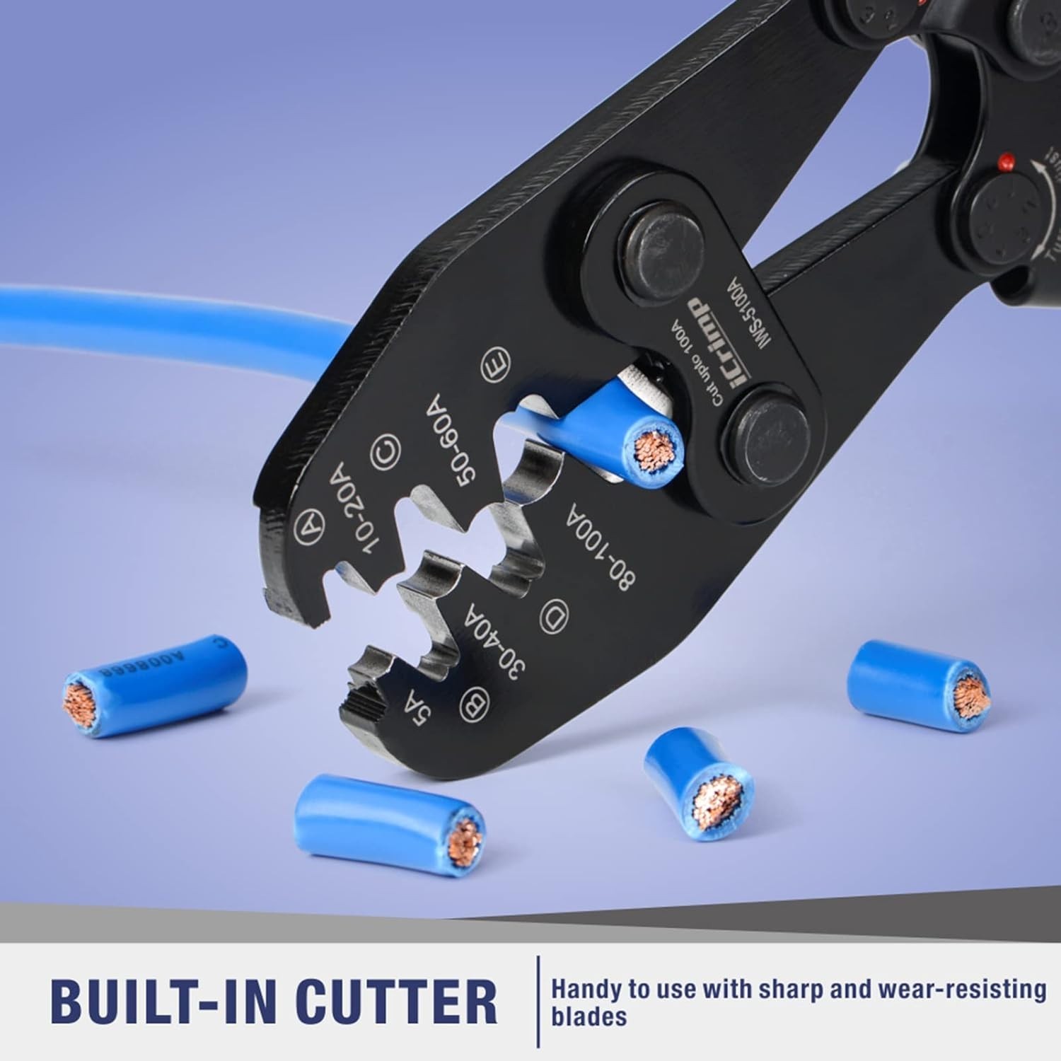 iCrimp Battery Cable Lug Crimping Tool for Open IWS-5100A(5A-100A), Blue