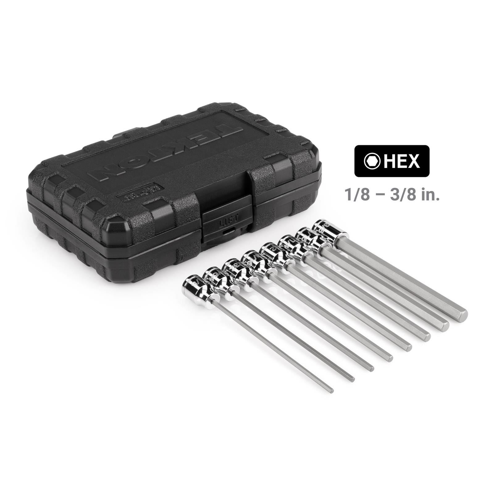 Tekton SHB91313 3/8″ Drive Long Hex Bit Socket Set, 8-Piece