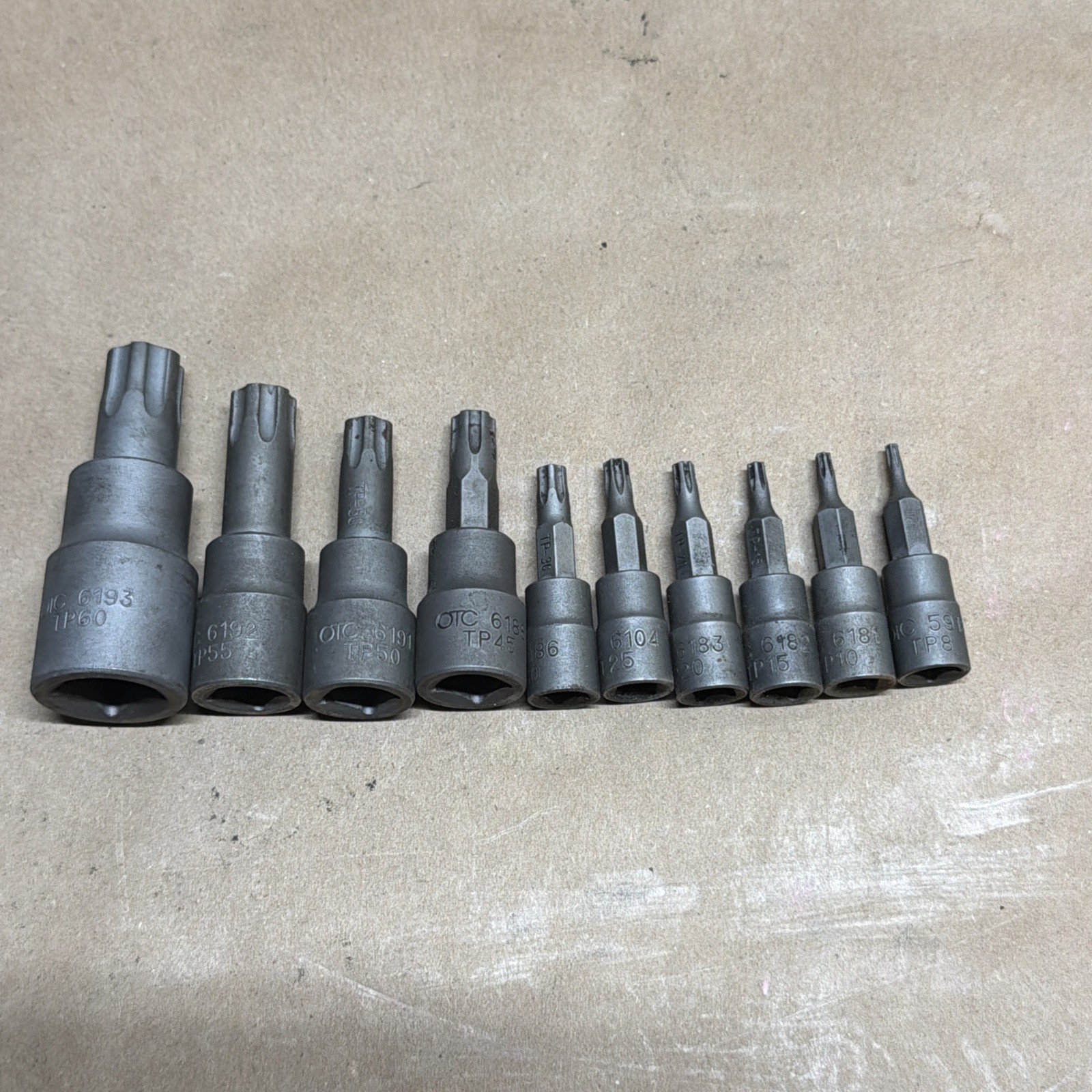 OTC Torx Plus Bit Sockets Lot of 10 TP(70,60,55,50,45,30,25,20,15,10,8) Used Lot